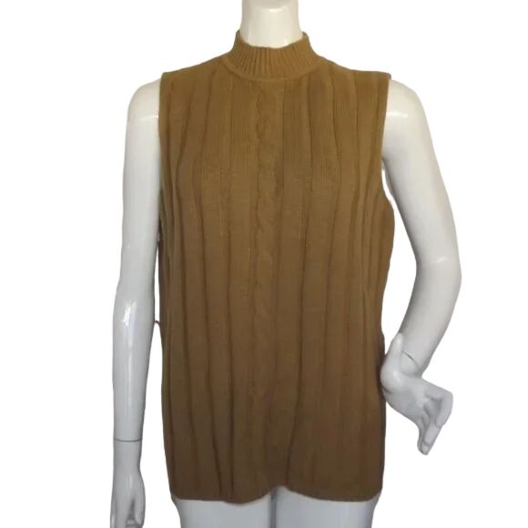 new MAGGIE MCNAUGHTON Sweater/Knit Top, 1X, Sleeveless, Caramel Brown - Picture 1 of 12